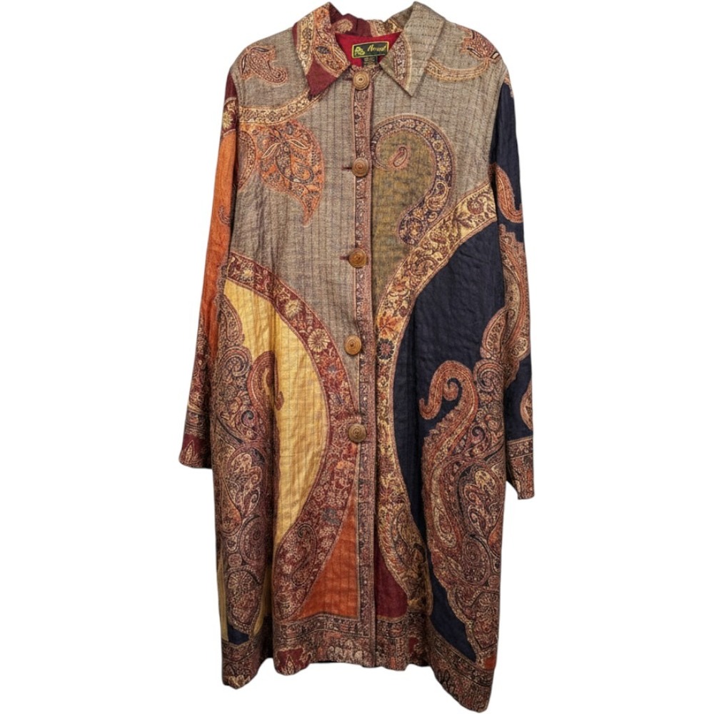 Mirasol Womens XL Paisley Patchwork Tapestry Quilted Longline Duster Jacket